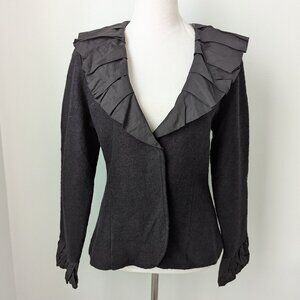Soft Surroundings Black Wool Blend Ruffle Collar Jacket, Medium